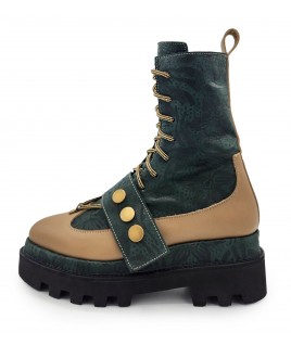 Pin Me Boots In Beige & Green